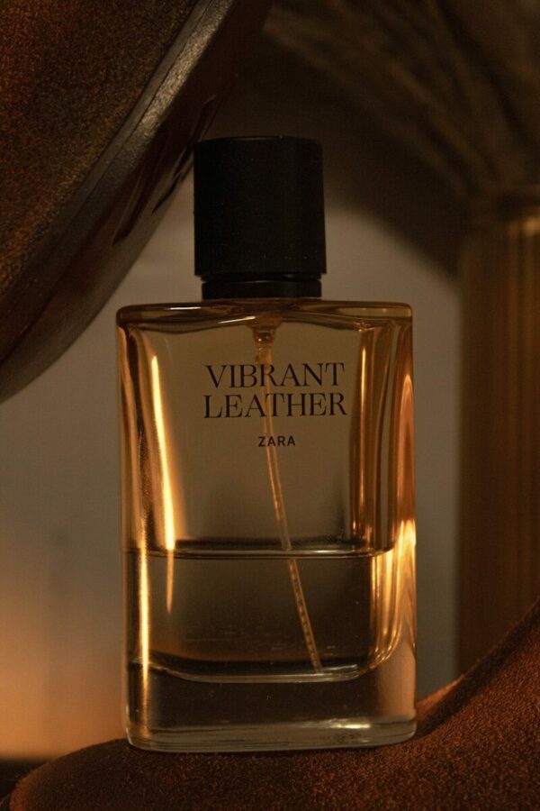 A bottle of zara vibrant leather perfume